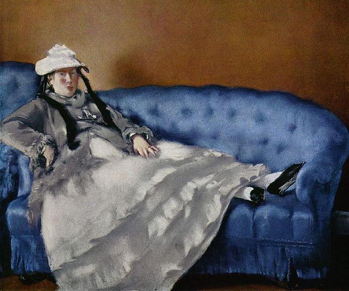 Edouard Manet Portrat der Frau Manet auf blauem Sofa oil painting picture